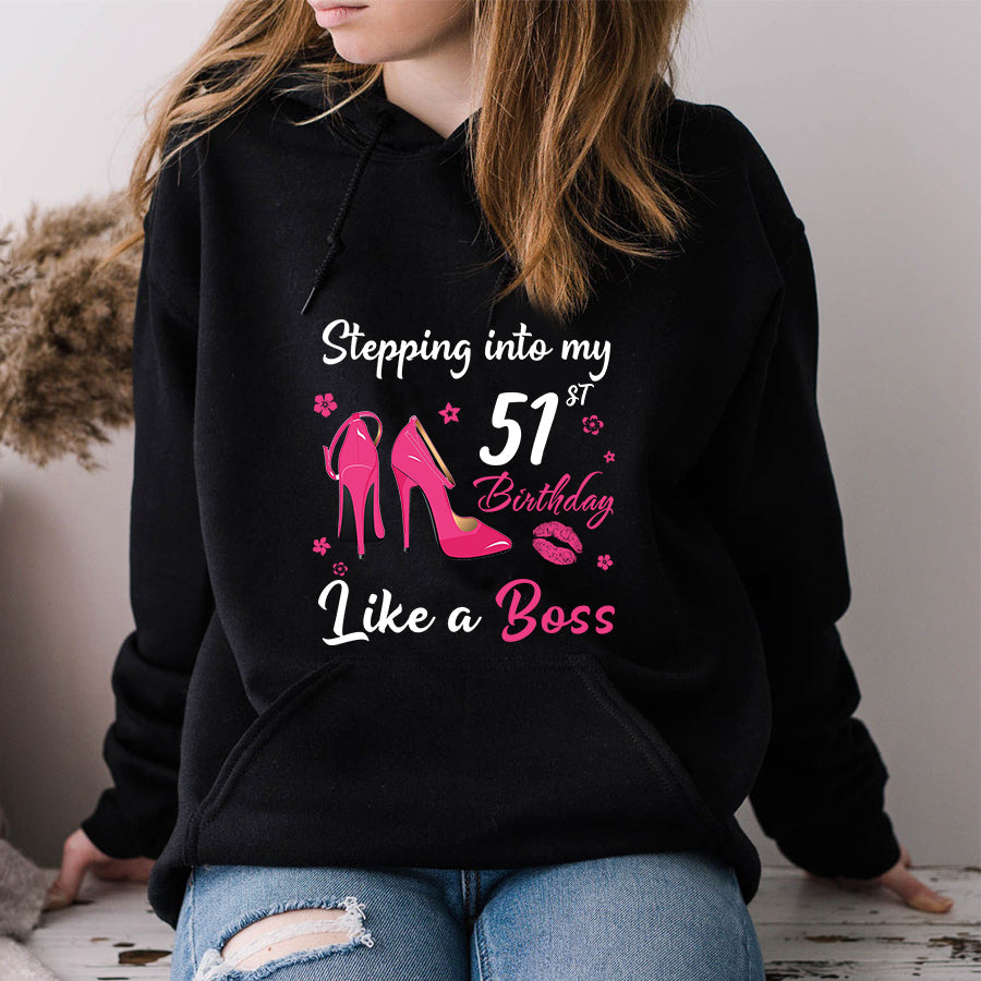 Stepping into my 51st Birthday Like a Boss, 51st birthday unique gifts for woman, 51st birthday ideas, Turning 51 years old cotton shirt